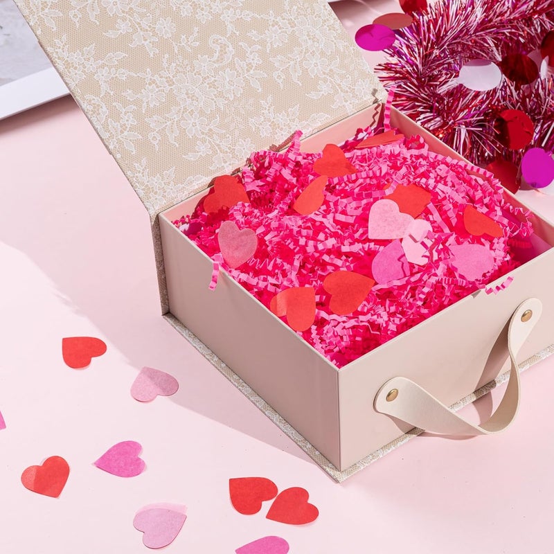 Jocomoni 1LB Valentine's Day Crinkle Cut Paper Shred Filler Pink Crinkle Cut Paper with Heart Confetti Shredded Filler Raffia Paper for Gift Wrapping Craft DIY Packaging Filling Party Supply - Image 3